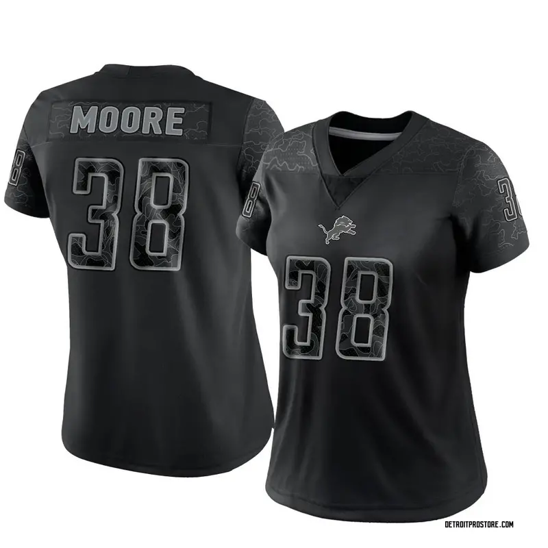 C.J. Moore Detroit Lions Women's Black Name & Number Logo Slim Fit Long  Sleeve T-Shirt 
